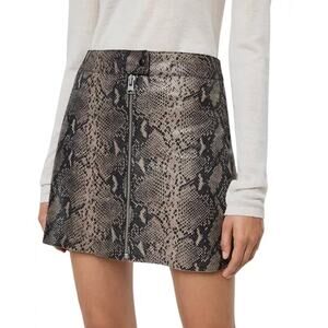 AllSaints Lena Oba Snake Embossed Leather‎ Mini Skirt US 6 Faux Python Zip Front